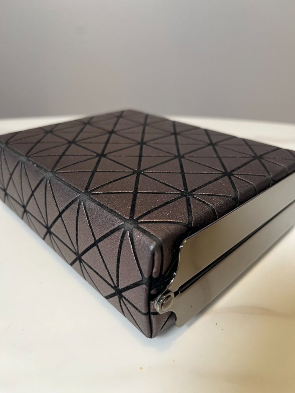 Sondra Roberts Metallic Geometric Leather Gunmetal Frame Box Clutch - Picture 8 of 13